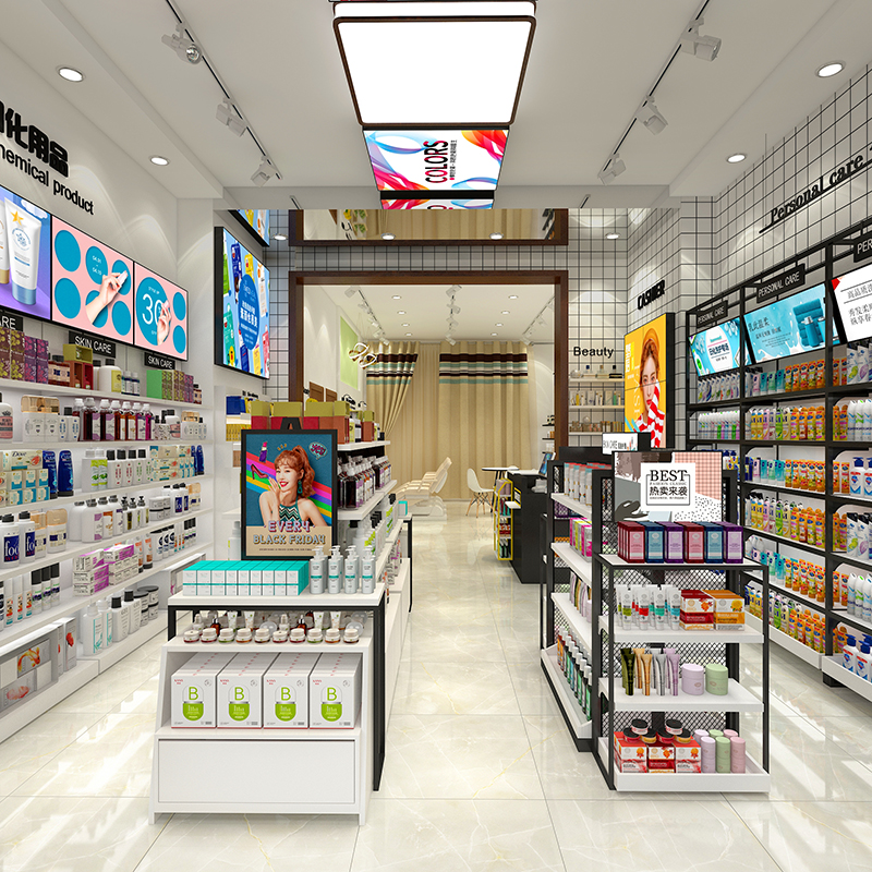 山東精品美妝店貨架化妝品展示架品牌專柜彩妝面膜護膚多層置物架貨架