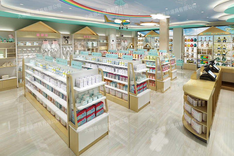 福建母嬰店貨架，母嬰奶粉貨架，奶粉陳列架，母嬰整店輸出，大唐展示貨架