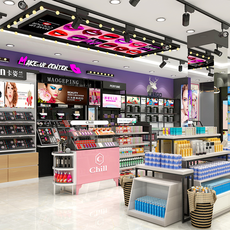 福建美妝店貨架精品現(xiàn)代護(hù)膚陳列柜商場彩妝專柜面膜展示柜雙面貨架子