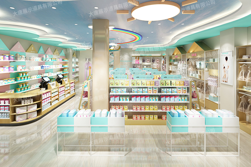 增城母嬰貨架，母嬰陳列架，母嬰整店輸出，奶粉陳列架，大唐展示架，定制貨架