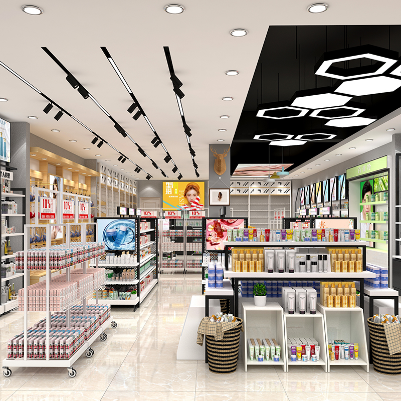 蘿崗美妝展示架商場連鎖彩妝貨柜精品現(xiàn)代面膜護(hù)膚多層置物架美甲柜子