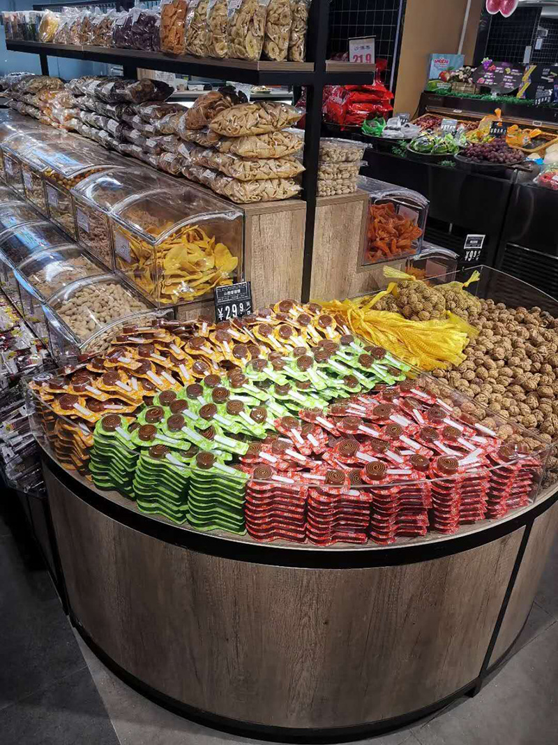 日照進口零食展示架,小食品陳列架,廣州大唐貨架廠